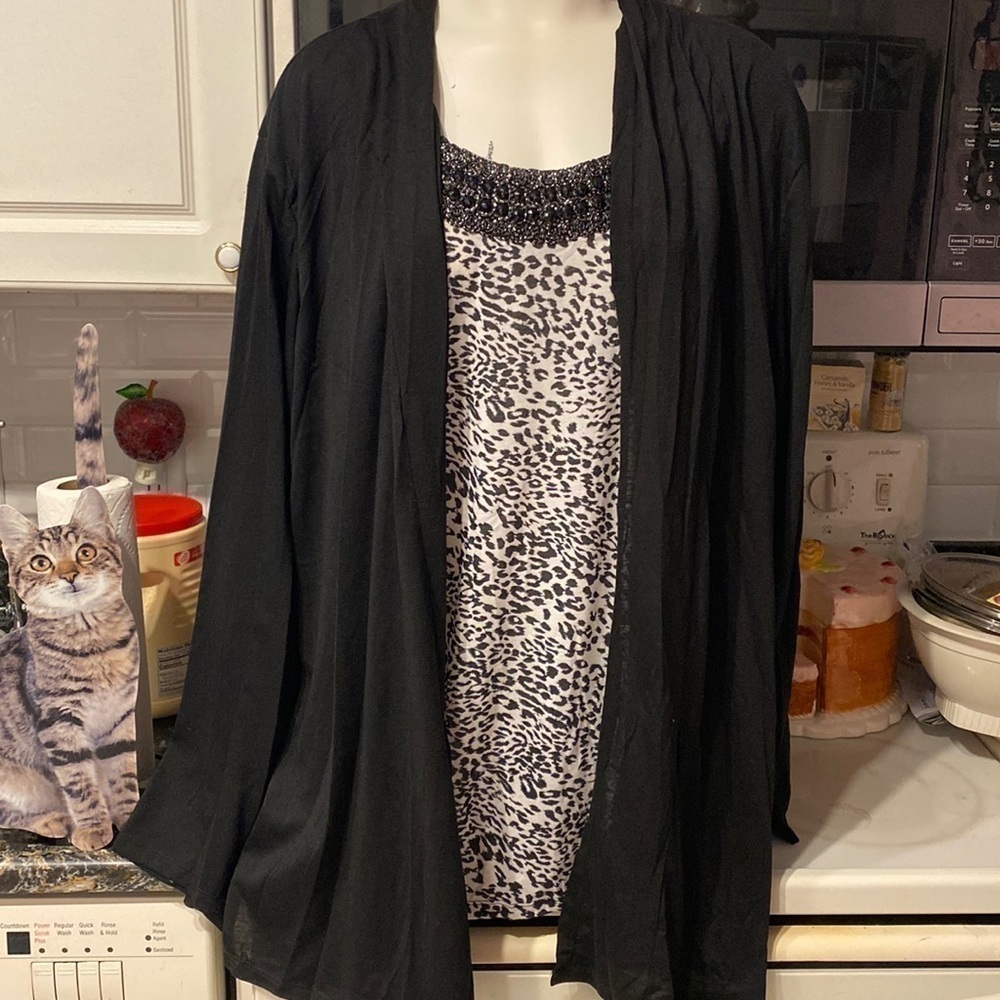 F womens White Stag dressy black long sleeve stretch plus size top 4X